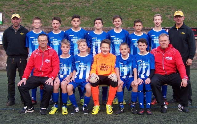C1-Jugend mit ihren Trainern und den Trikotsponsoren Klaus und Hans-Peter Rapp