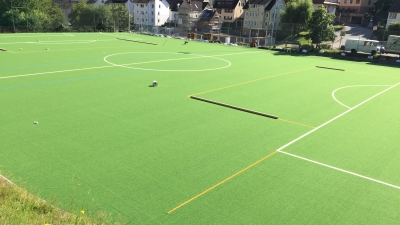 Kunstrasenerneuerung - 01.08.2016 die Linien werden eingebracht